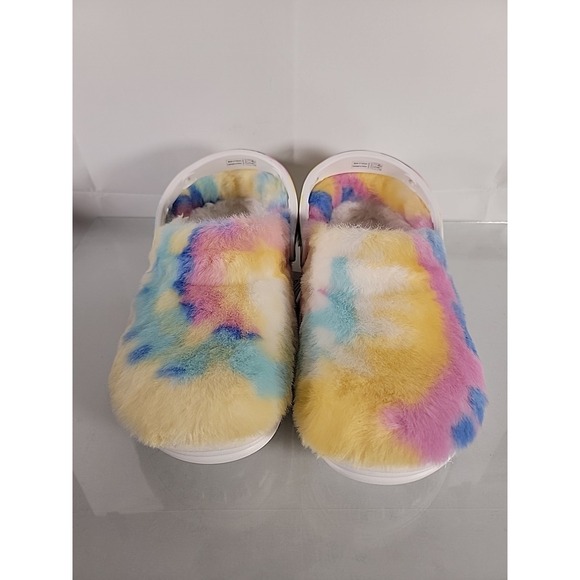CROCS Shoes - CROCS Fur Sure White Yellow Blue Pink Tie-Dye- US Womens 12 Mens 10 207303-94S